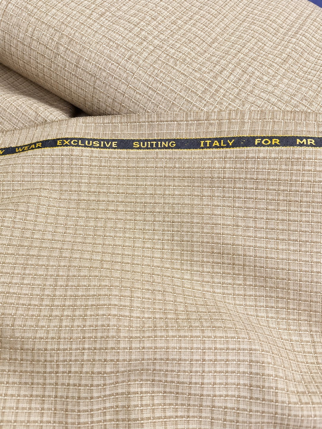 Italian Small Check Fabric/ Beige Color