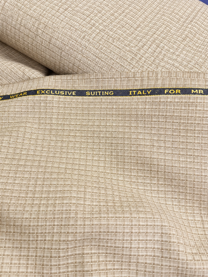 Italian Small Check Fabric/ Beige Color