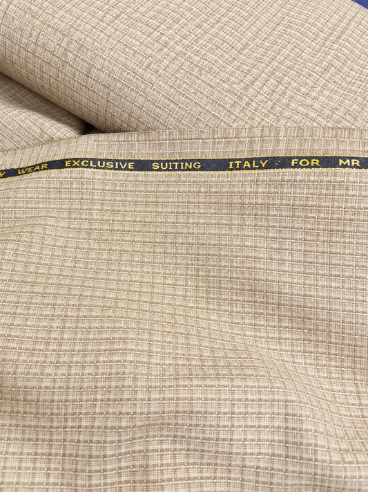 Italian Small Check Fabric/ Beige Color