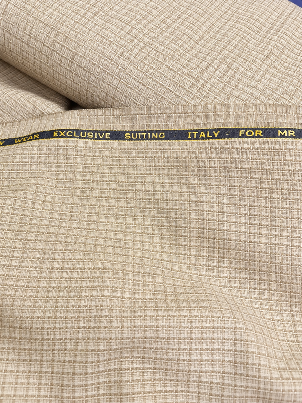 Italian Small Check Fabric/ Beige Color